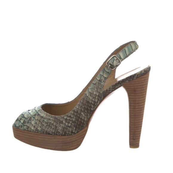 CLEARANCE Vintage Y2K Genuine Snakeskin Platform Peep Toe Slingbacks 10 - Picture 1 of 10